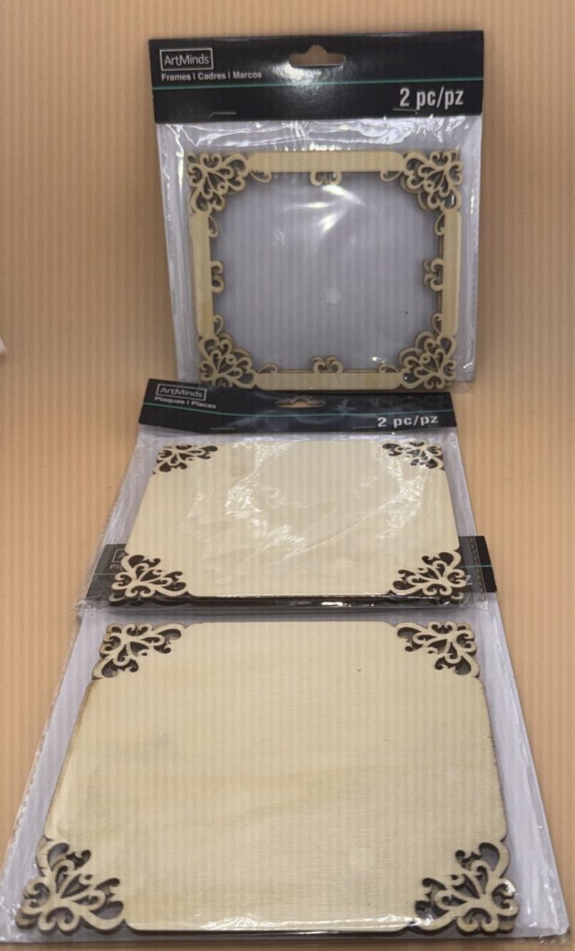 Art Minds wood craft frames lot of 6 small 5x6” NEW Lightweight Laser Cut